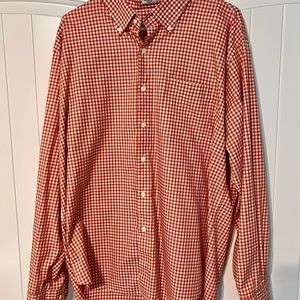 Peter Millar Check Button Down Shirt 100% Cotton Long Sleeve Rust White Gingham